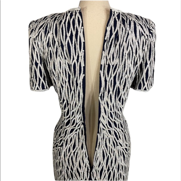 Vintage Nipon Night White Fully Sequined & Beaded 100% Silk Sheath Dress Size 4 - Picture 11 of 16